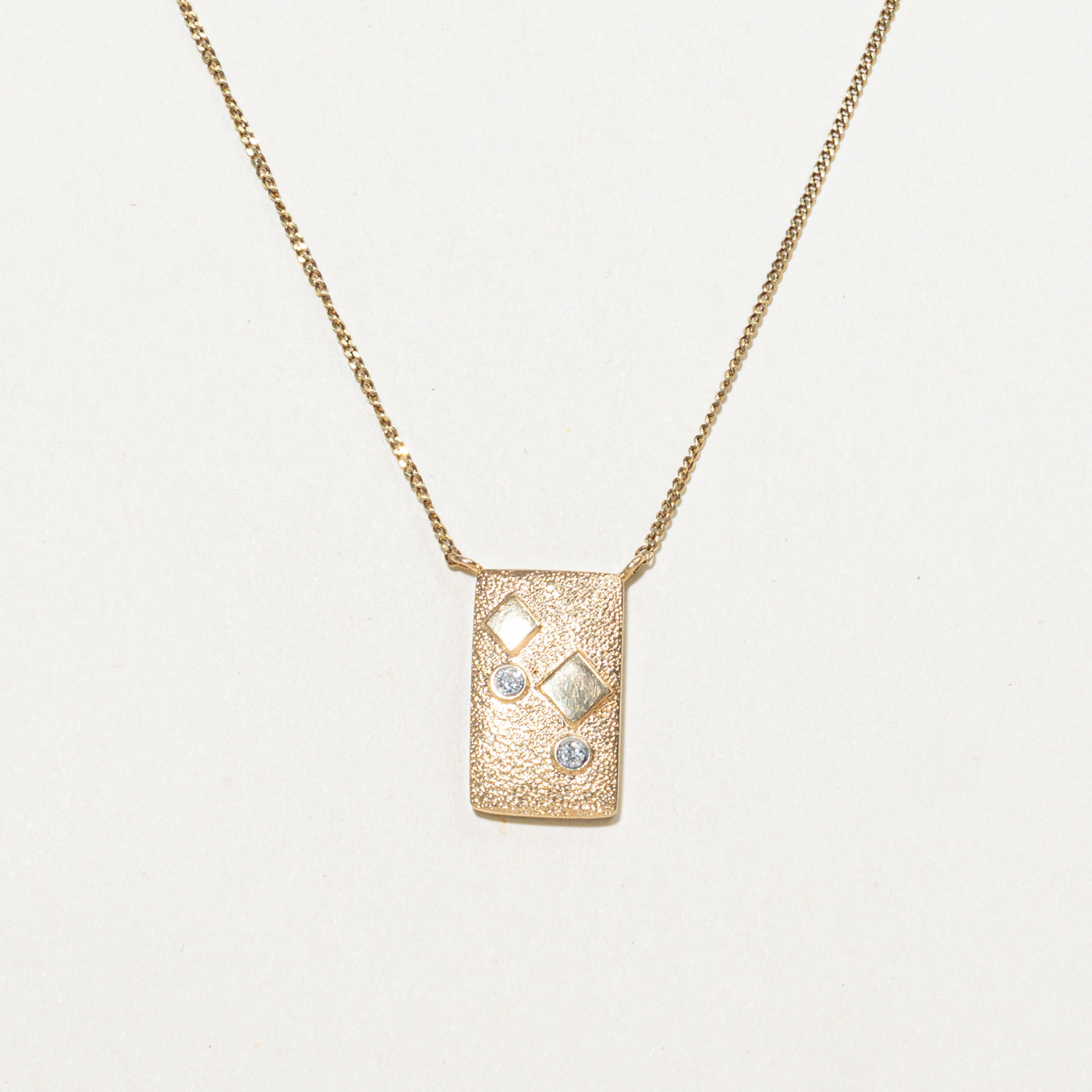 14K Diamond Geometric Tag Pendant Necklace | 15"