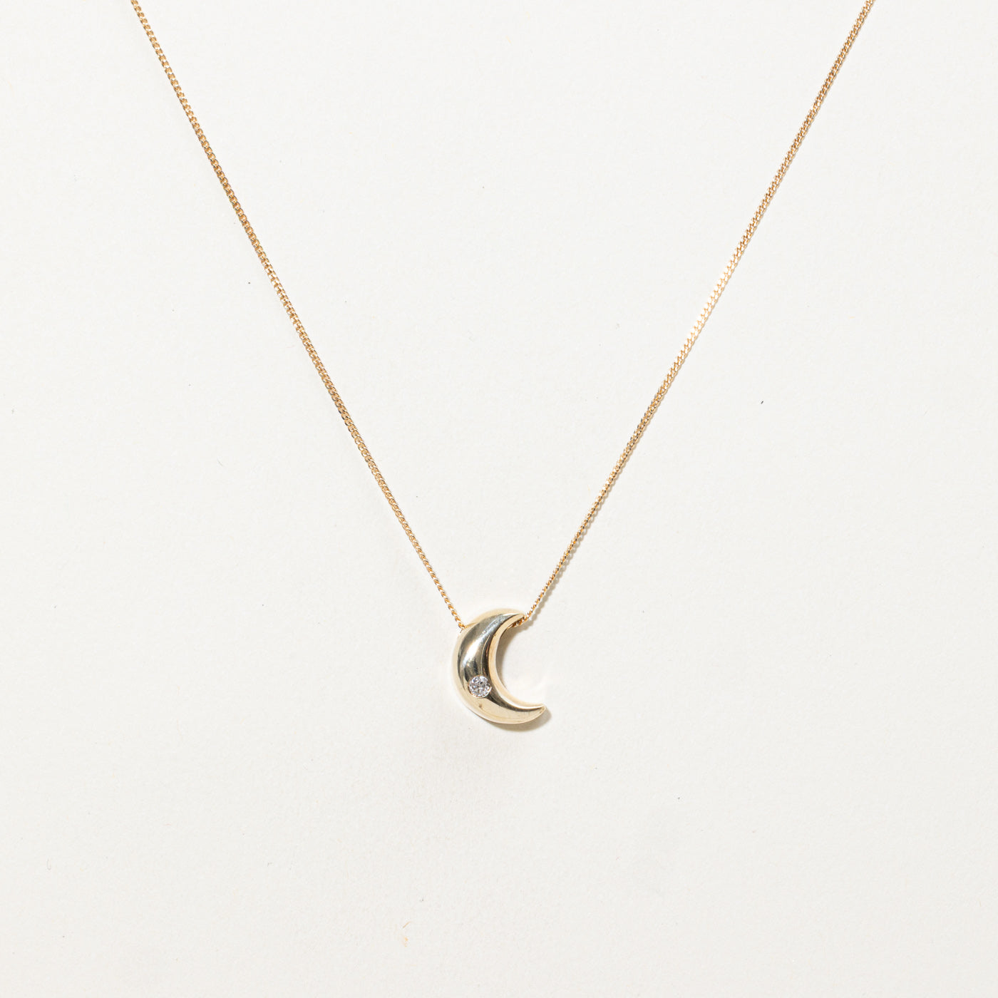 10K Diamond Crescent Moon Pendant Necklace | 17"