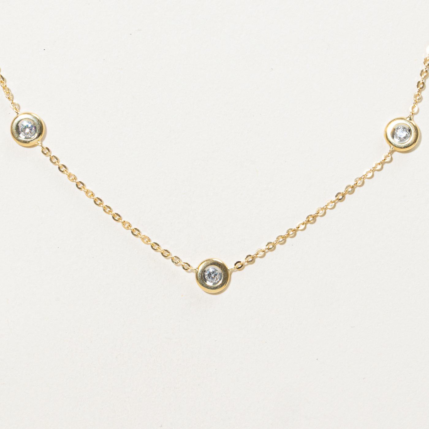 Collier satellite en or 18 carats serti clos de diamants, style italien | 43 cm