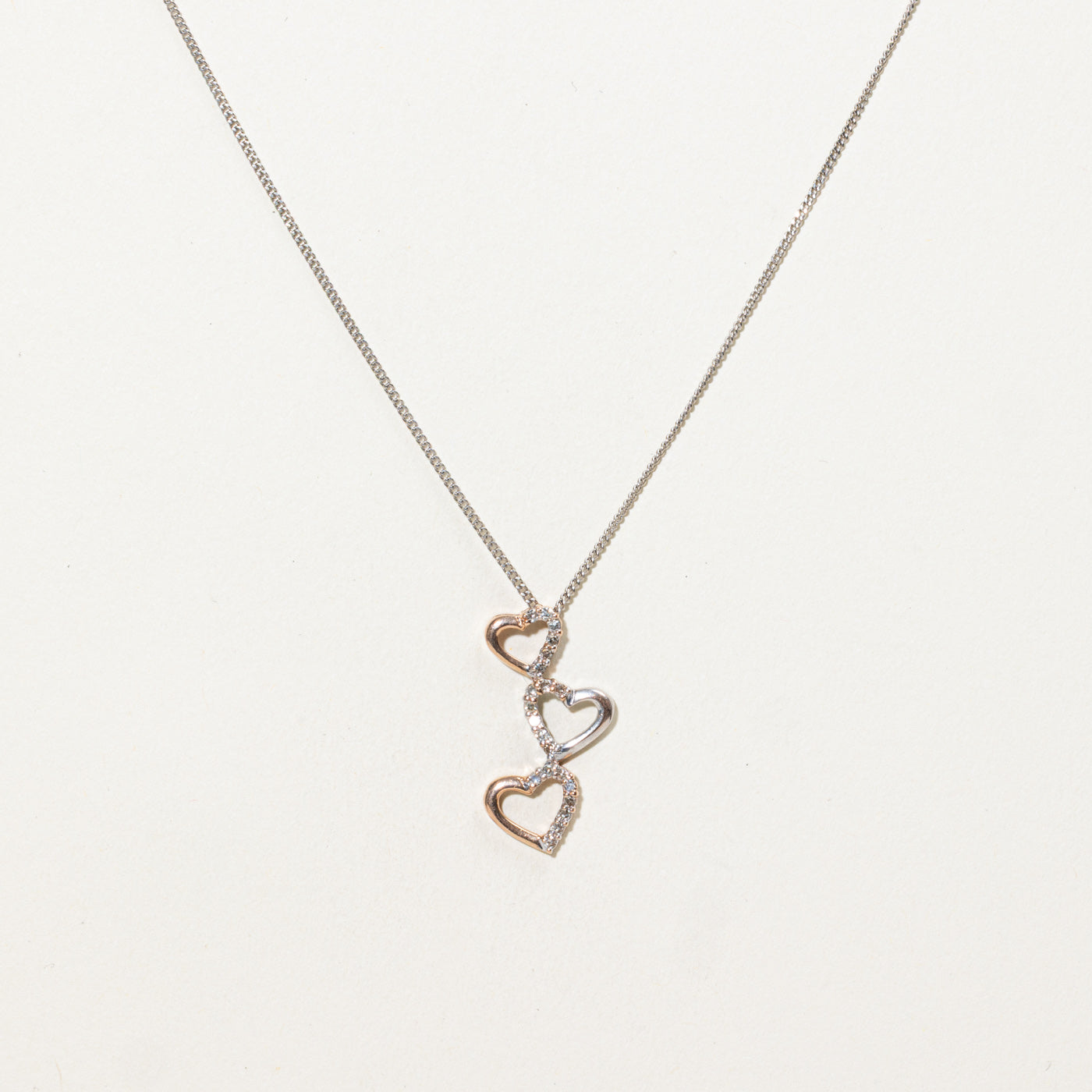 10K Two Tone Gold Diamond Hearts Pendant Necklace | 22"