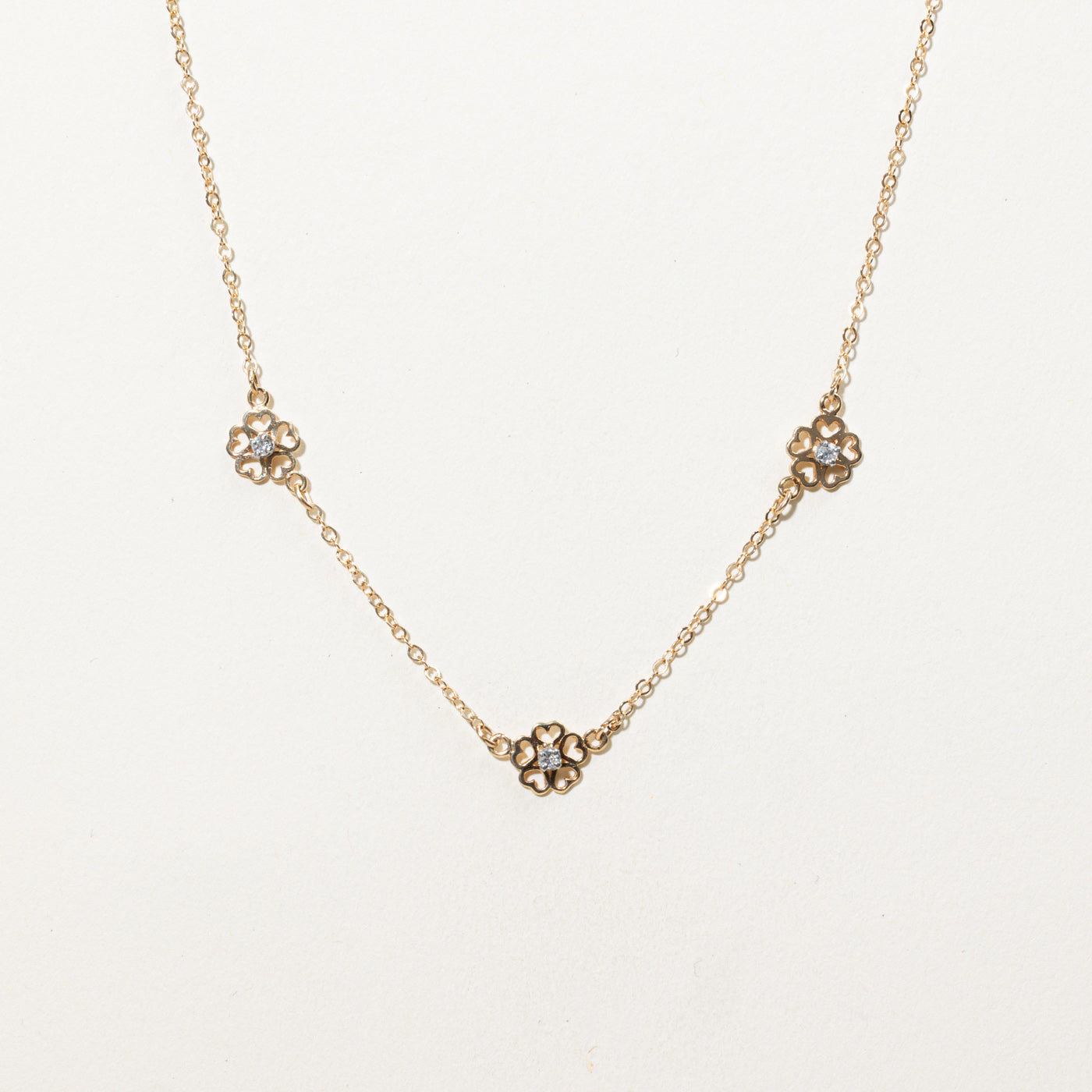 10K Diamond Flower Satellite Pendant Necklace | 15"