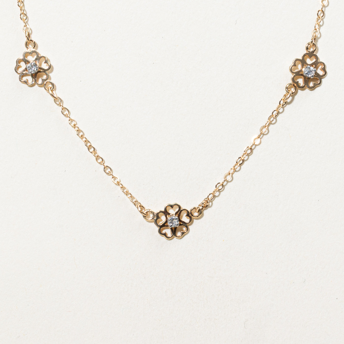 10K Diamond Flower Satellite Pendant Necklace | 15"