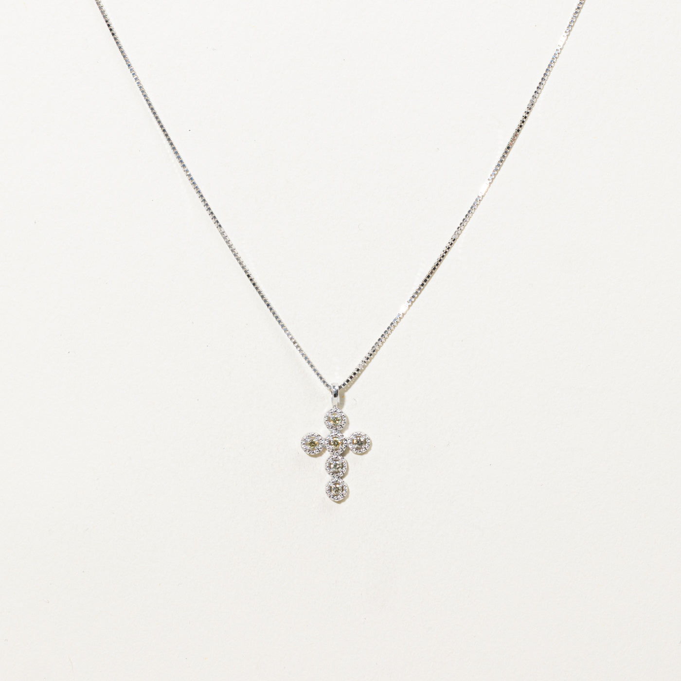 18K Diamond Cluster Cross Pendant Necklace | 16"
