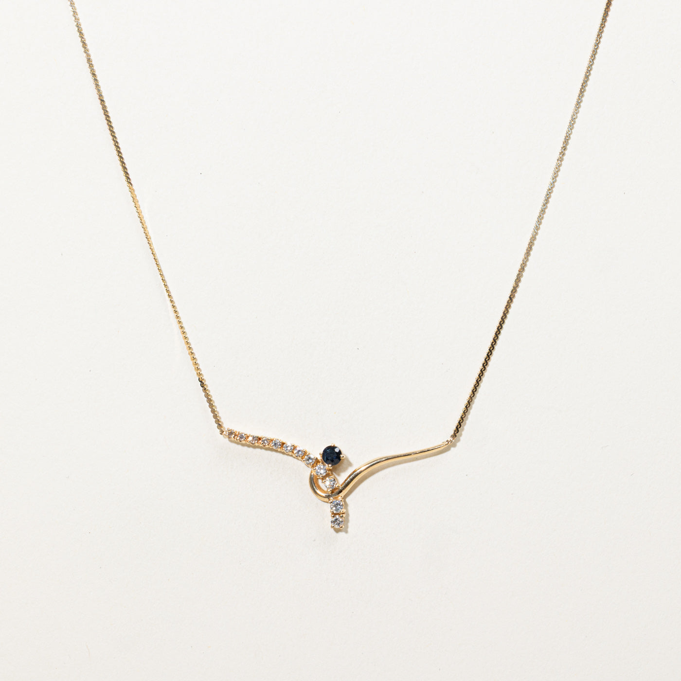 14K Sapphire & Diamond Chevron Pendant Necklace | 15"