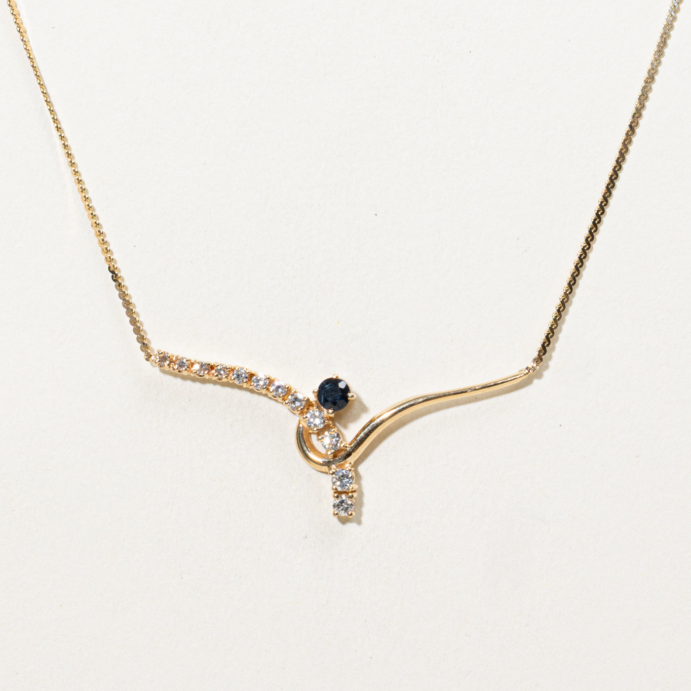 14K Sapphire & Diamond Chevron Pendant Necklace | 15"