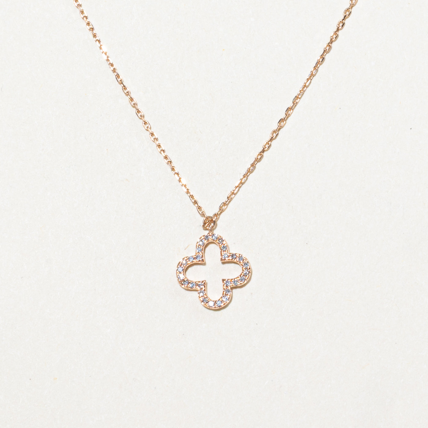 10K Rose Gold Diamond Clover Pendant Necklace | 18"