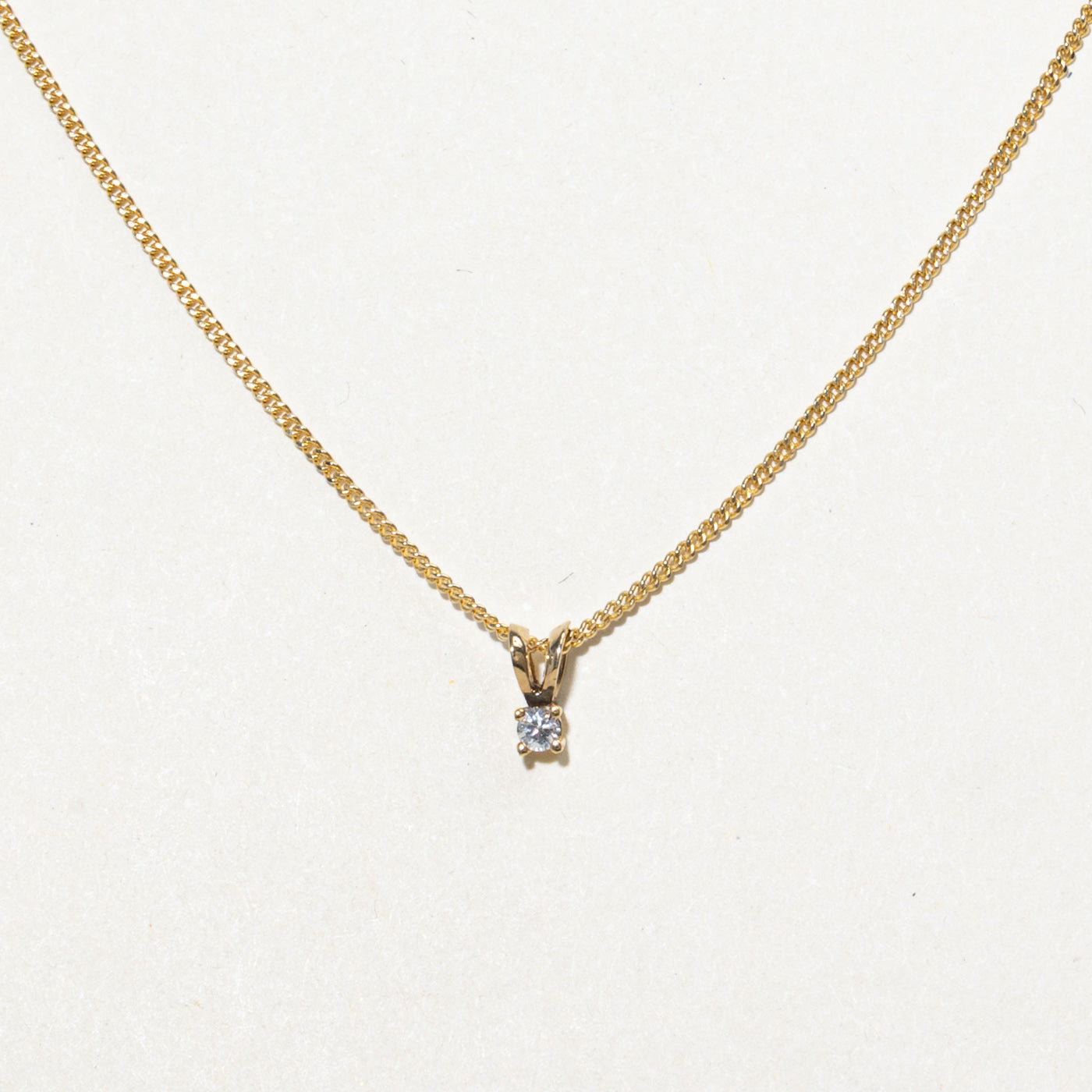 9K Yellow Gold Solitaire Diamond Pendant Necklace | 15"