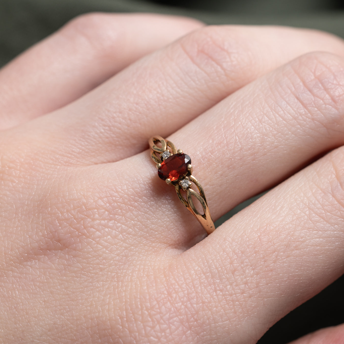10k Oval Cut Garnet & Diamond Accented Openwork Ring | SZ 8.0