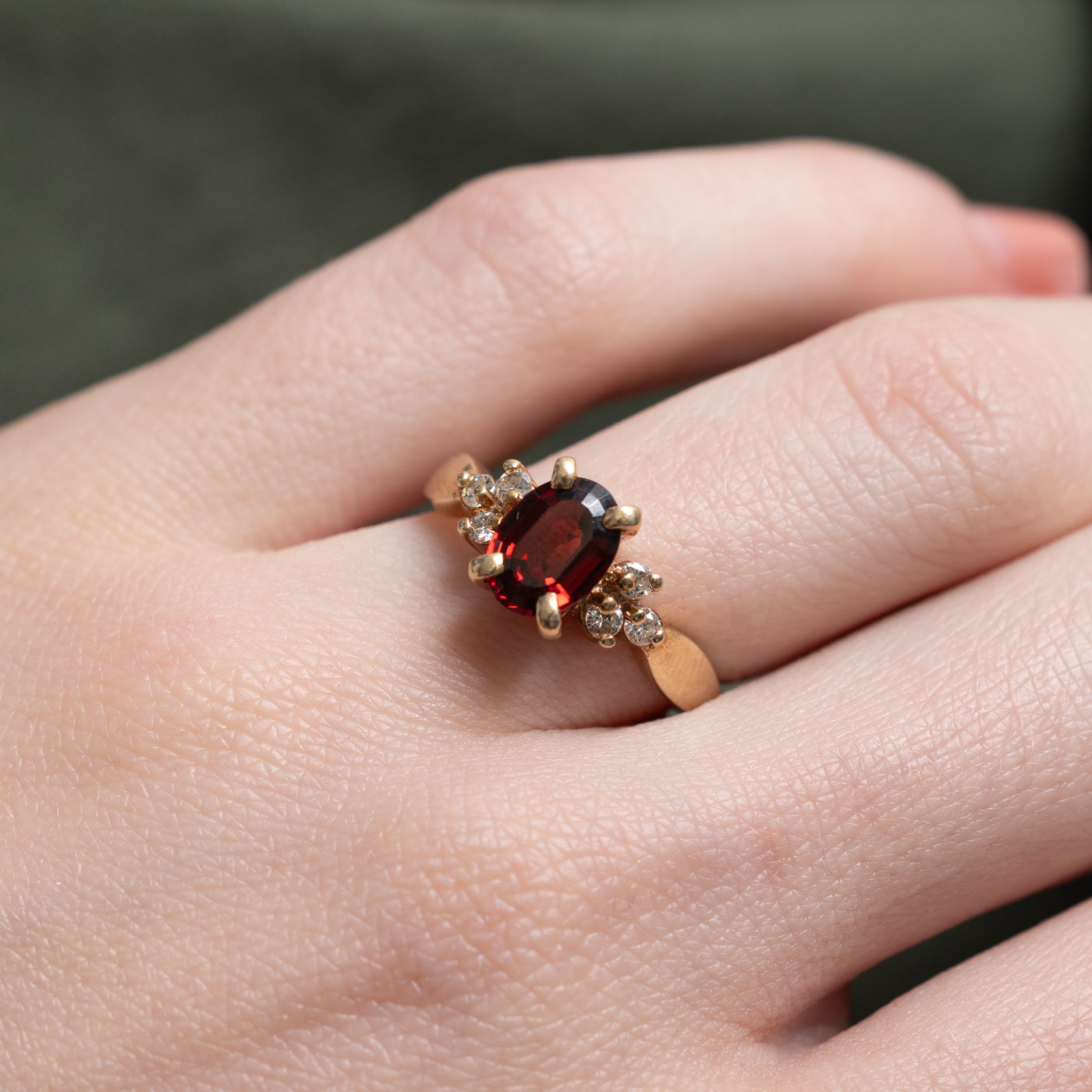 10k Oval Cut Garnet & Diamond Accented Ring | SZ 6.0