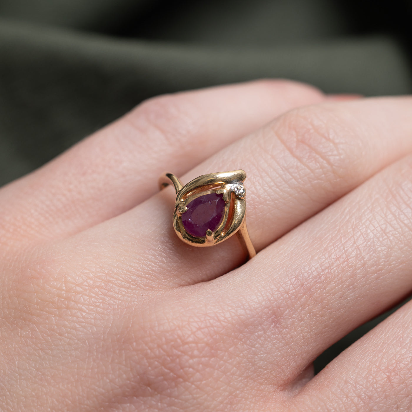 14k Pear Cut Ruby & Diamond Accented Ring | SZ 5.0