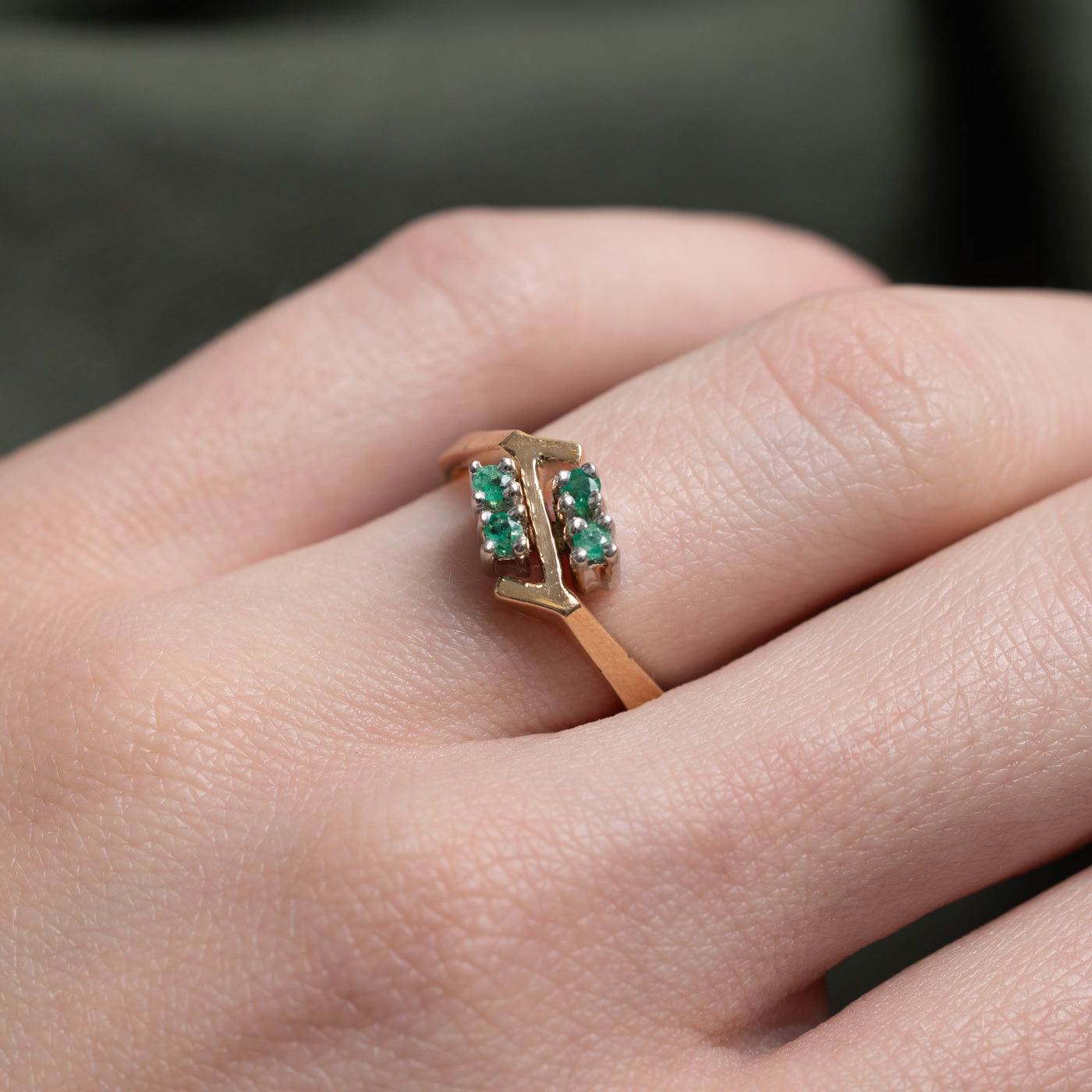 14k Emerald Cluster Geometric Ring | SZ 4.5