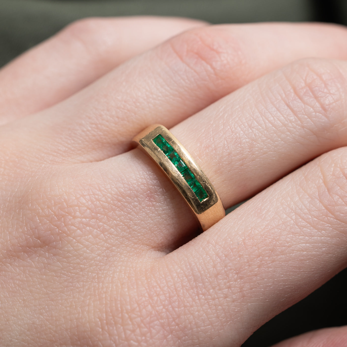 14k Channel Set Square Cut Emerald Band | SZ 7.0