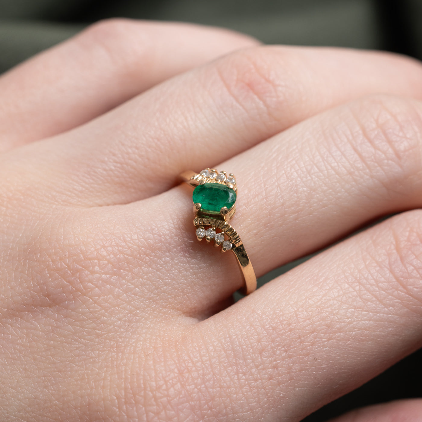 14k Emerald & Diamond Bypass Ring | SZ 5.75