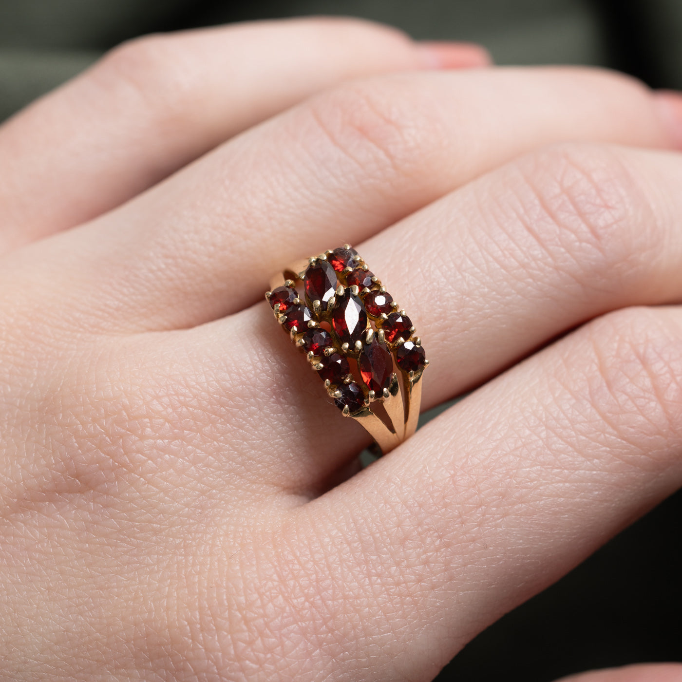 14k Mixed Cut Garnet Multi Row Ring | SZ 7.25