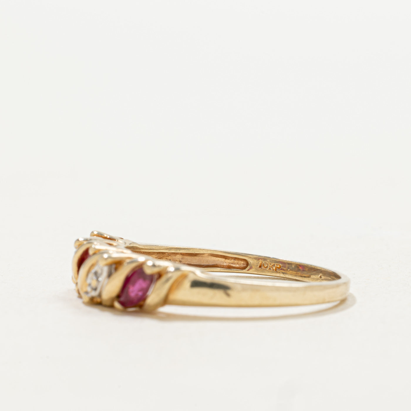 10k Three Stone Marquise Cut Ruby & Diamond Band | SZ 8.75