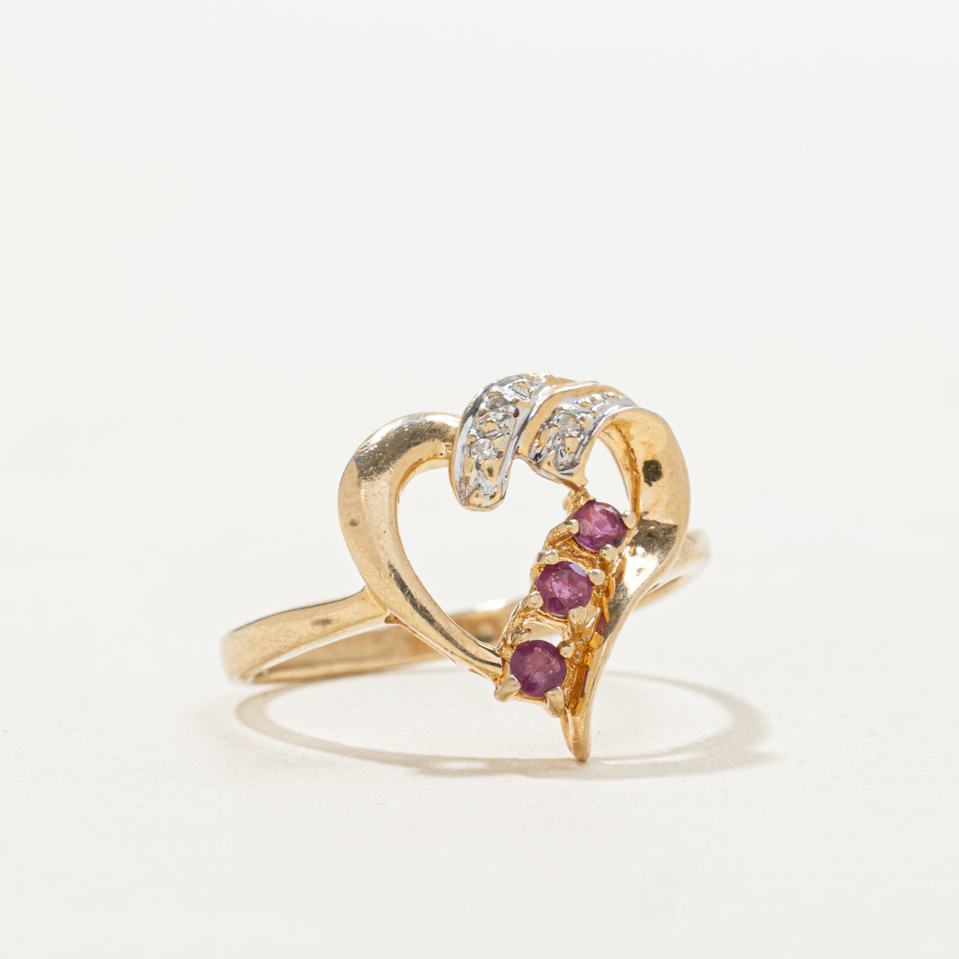 10k Ruby & Diamond Open Heart Ring | SZ 6.25