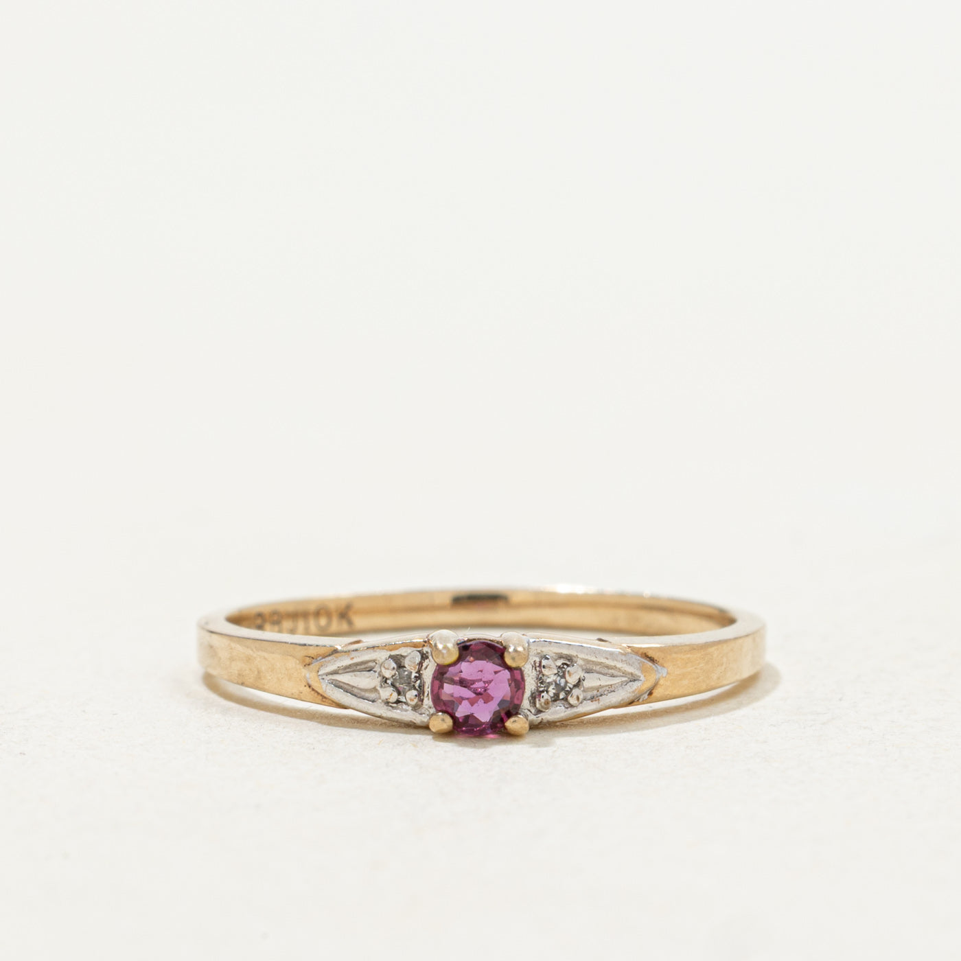 10k Round Cut Ruby & Diamond Accented Petite Ring | SZ 5.25
