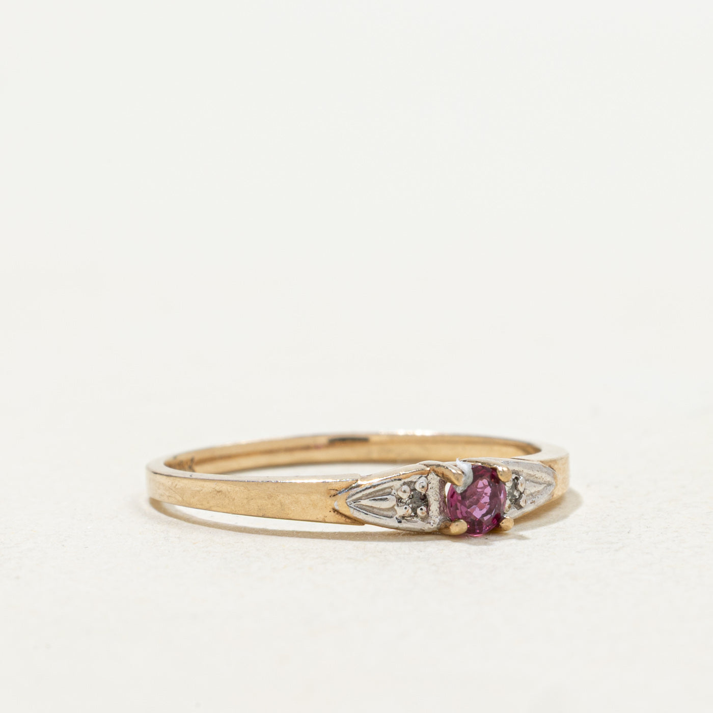 10k Round Cut Ruby & Diamond Accented Petite Ring | SZ 5.25