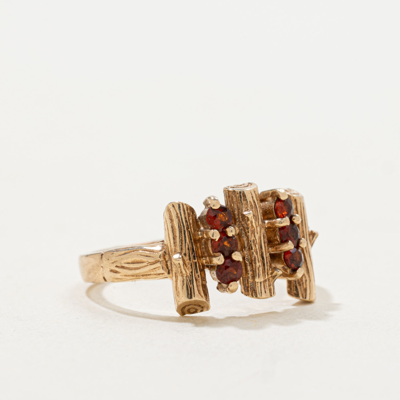 1969 Birmingham 9k Garnet Textured Abstract Ring | SZ 6.75