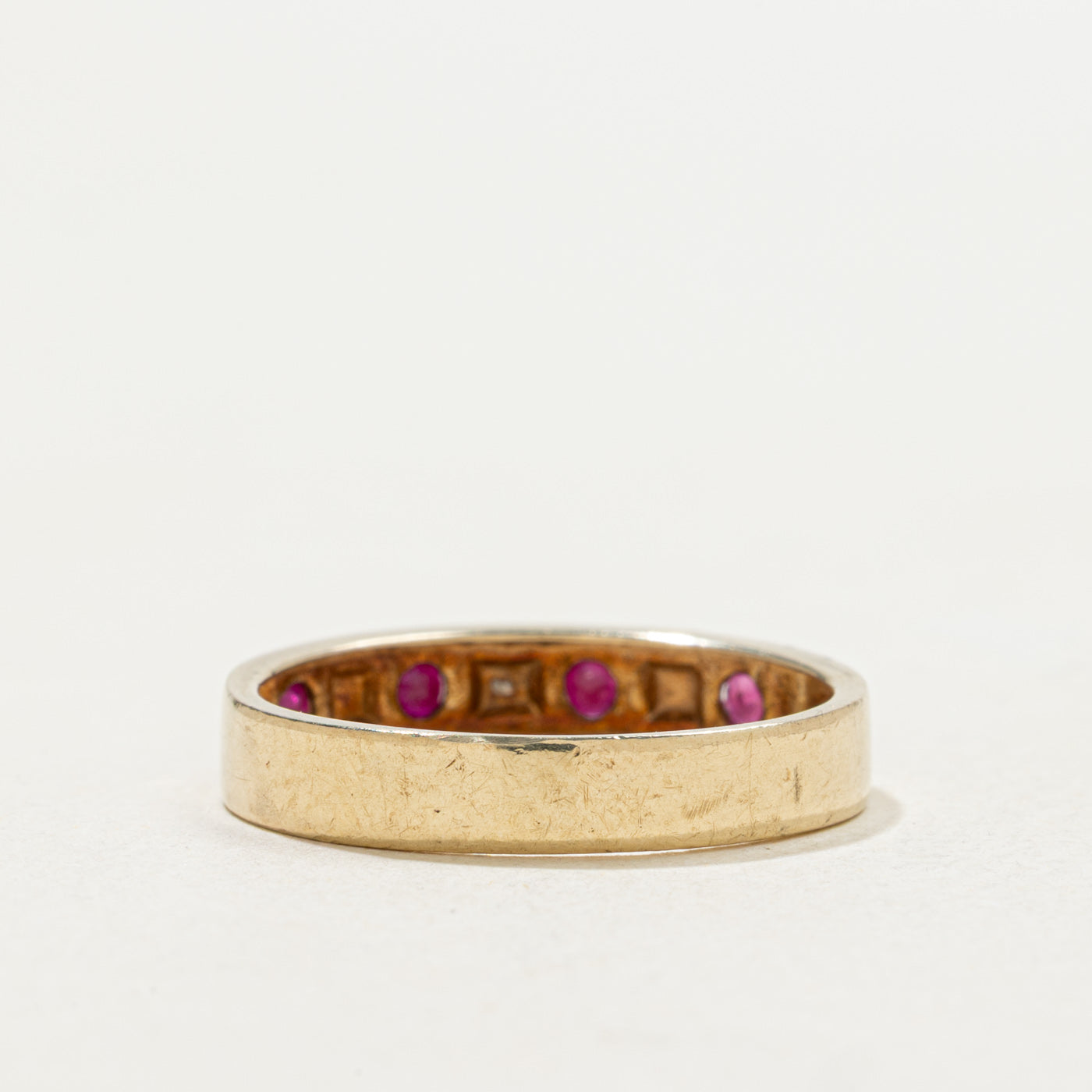 10k Seven Stone Round Cut Ruby & Diamond Band | SZ 7.0