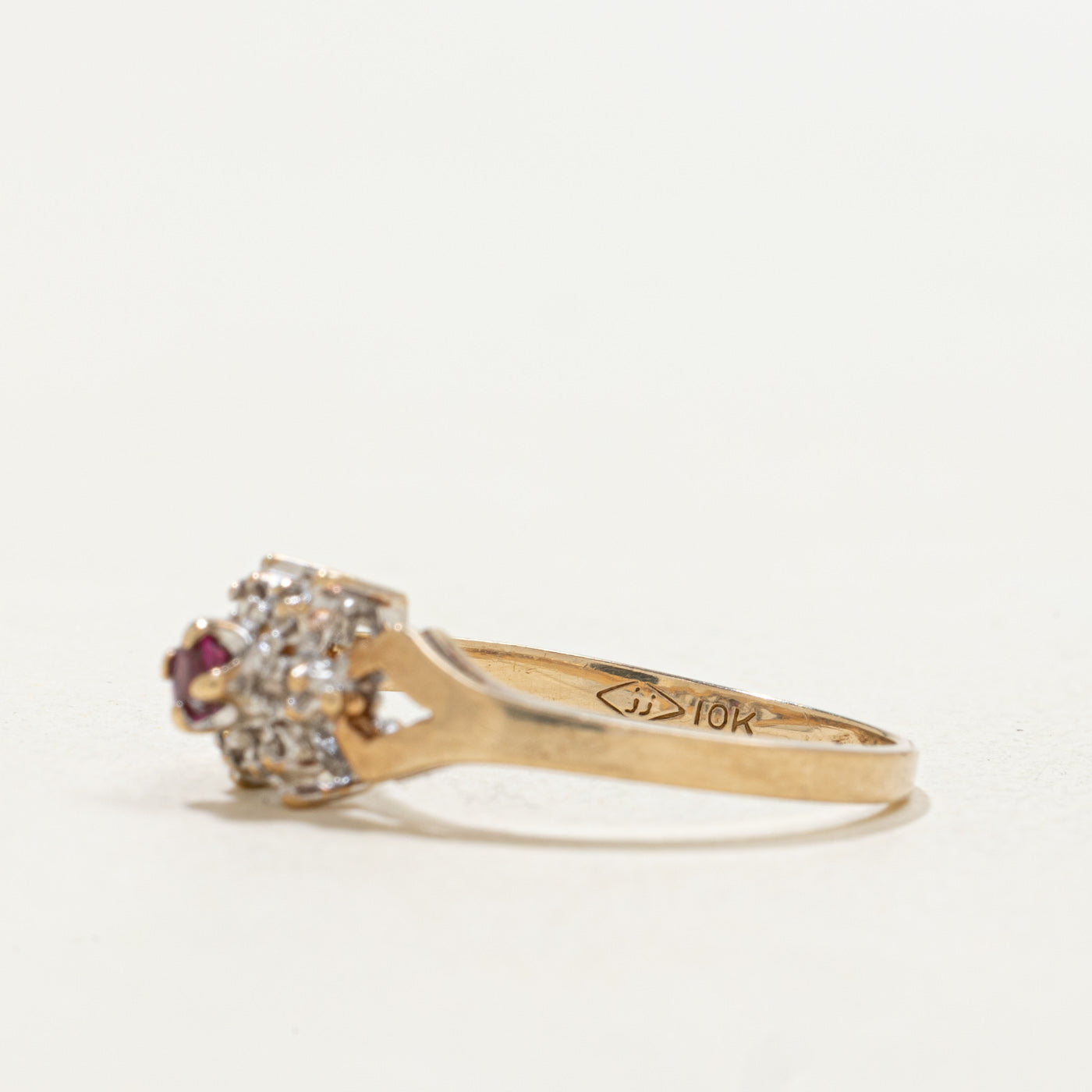 10k Round Cut Ruby & Diamond Petal Cluster Ring | SZ 6.25