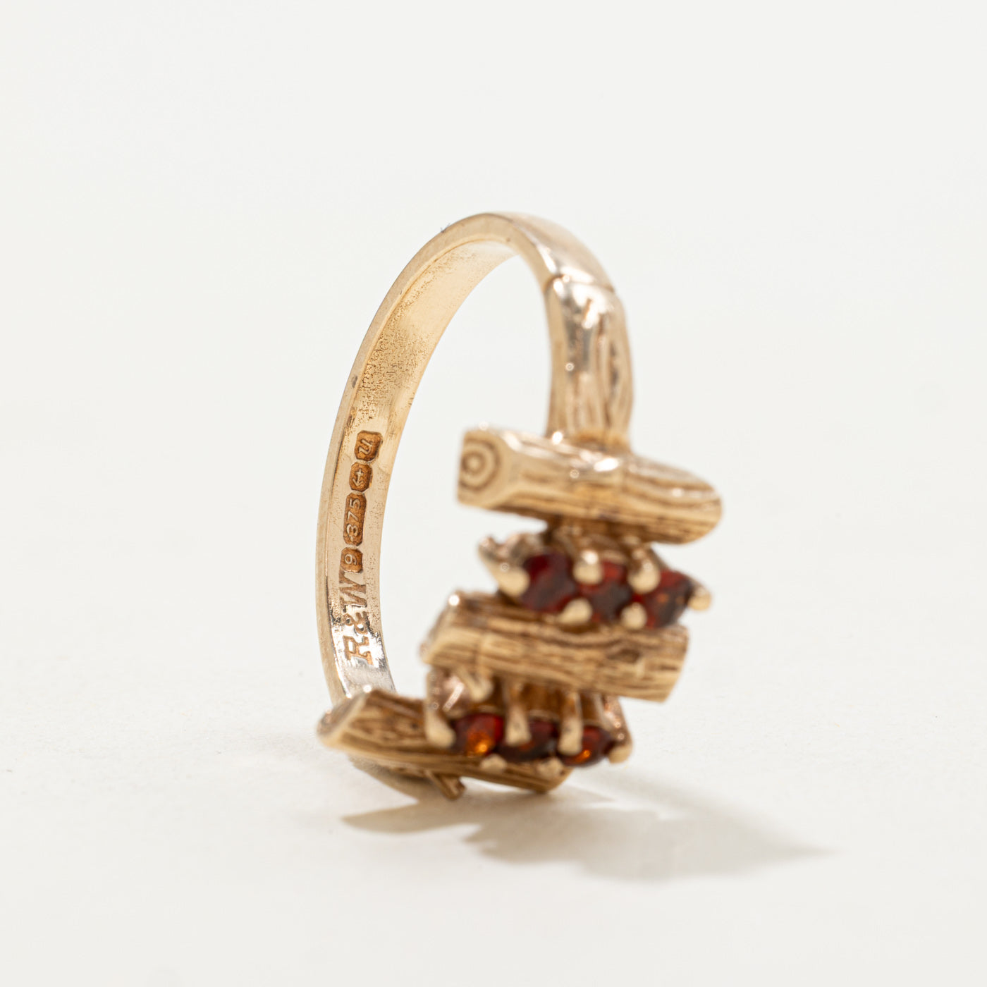 1969 Birmingham 9k Garnet Textured Abstract Ring | SZ 6.75