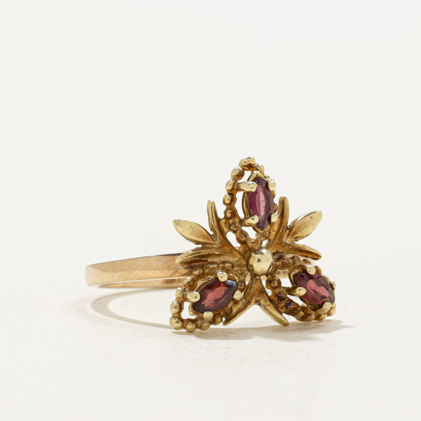 10k Marquise Cut Garnet Floral Ring | SZ 5.75
