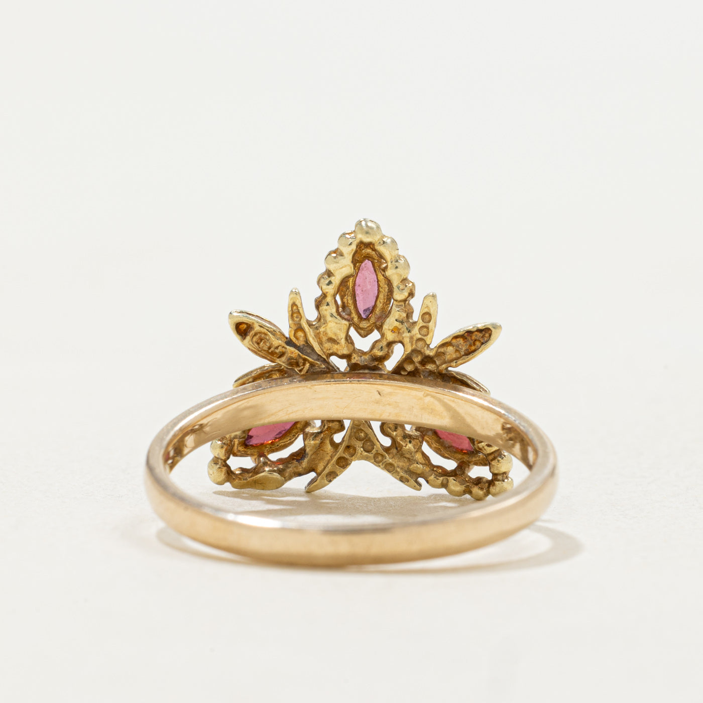 10k Marquise Cut Garnet Floral Ring | SZ 5.75