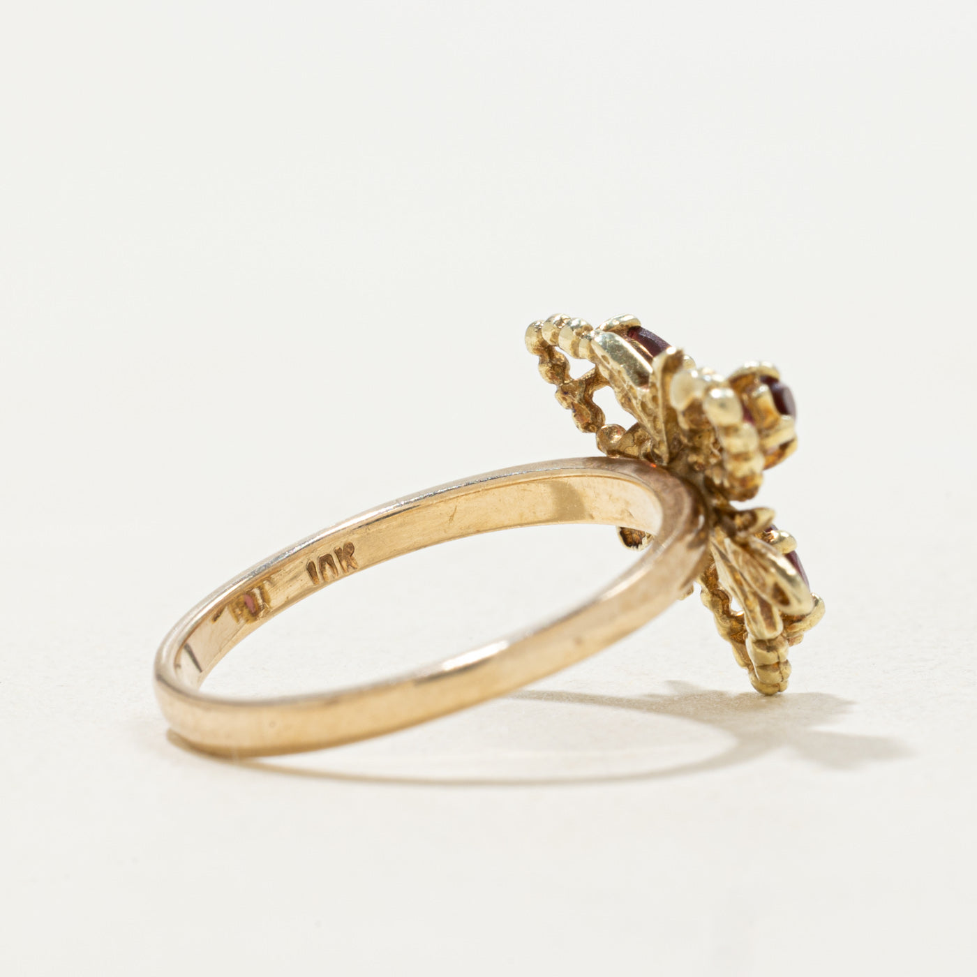 10k Marquise Cut Garnet Floral Ring | SZ 5.75