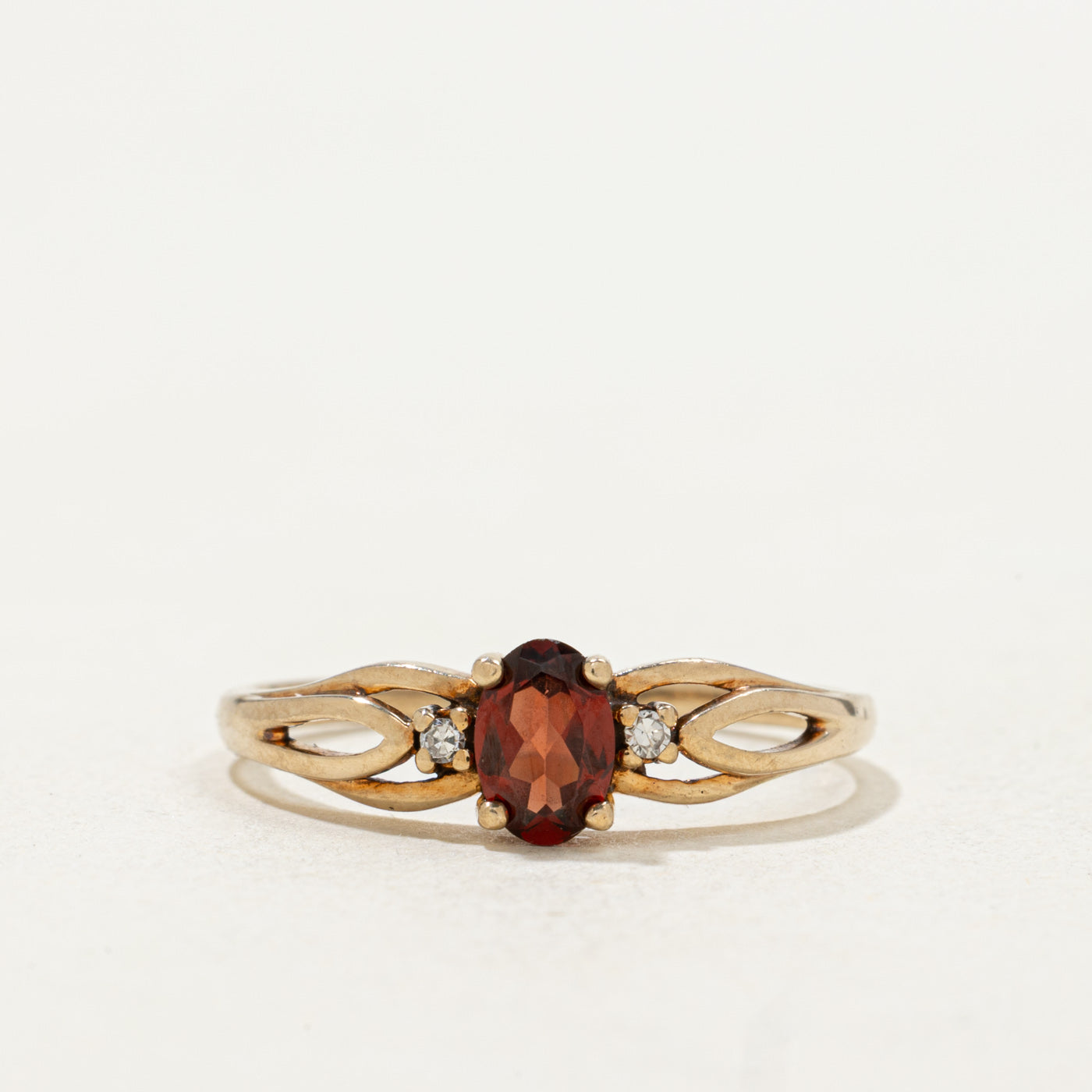 10k Oval Cut Garnet & Diamond Accented Openwork Ring | SZ 8.0