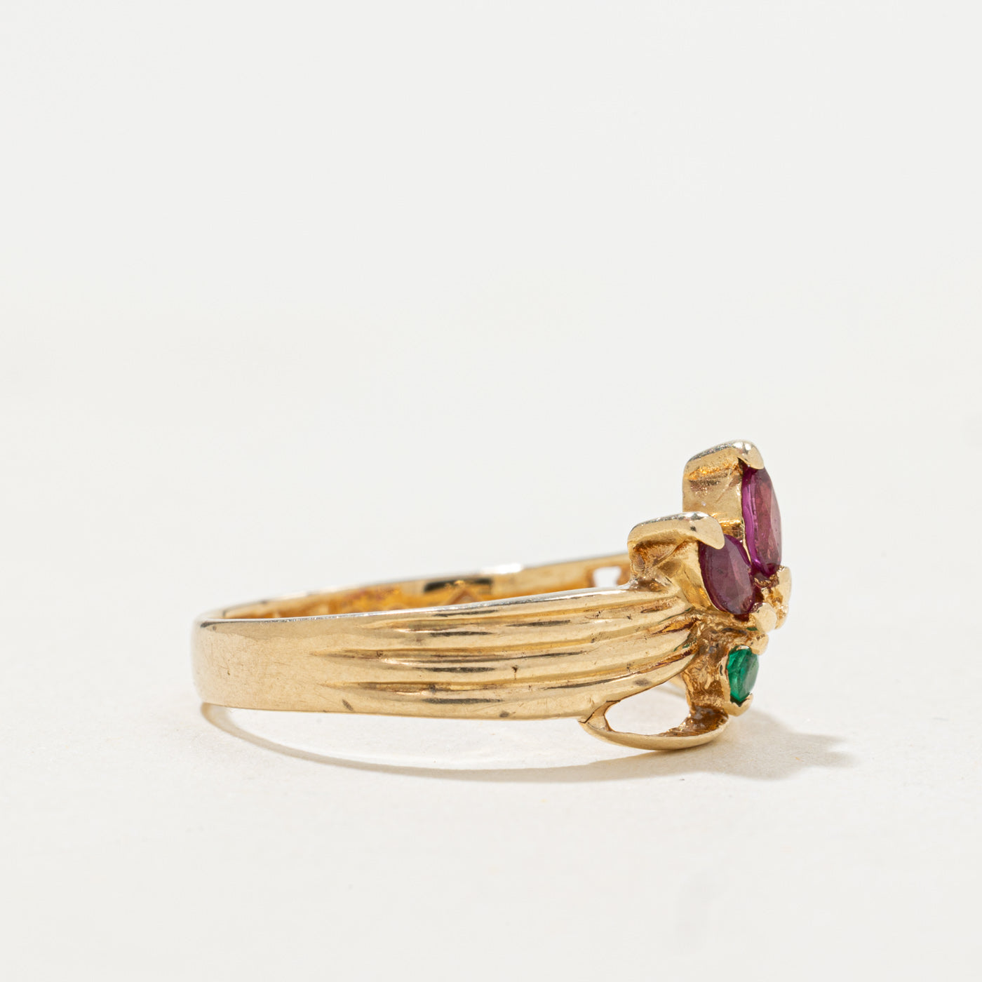 14k Marquise Cut Ruby & Emerald Floral Ring | SZ 6.5