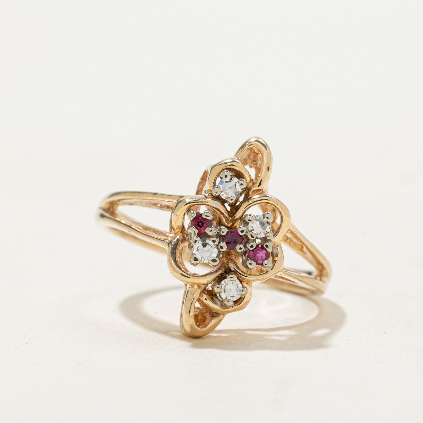 14k Ruby & Diamond Cluster Ring | SZ 7.5