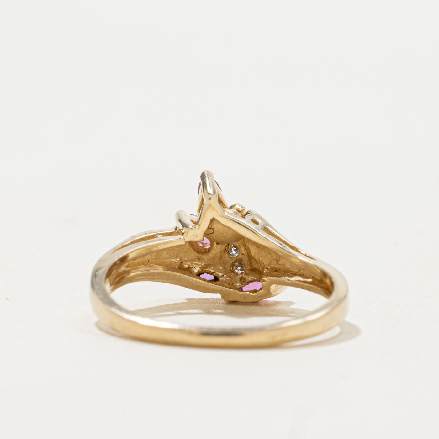 14k Marquise Cut Ruby & Diamond Cluster Grooved Ring | SZ 7.5