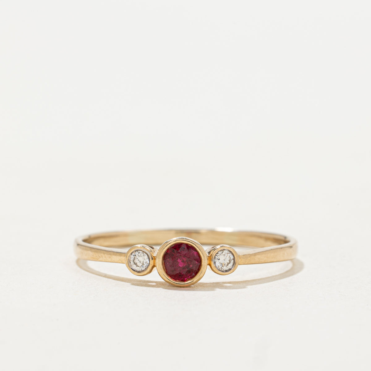 14k Bezel Set Ruby & Diamond Accented Ring | SZ 10.0
