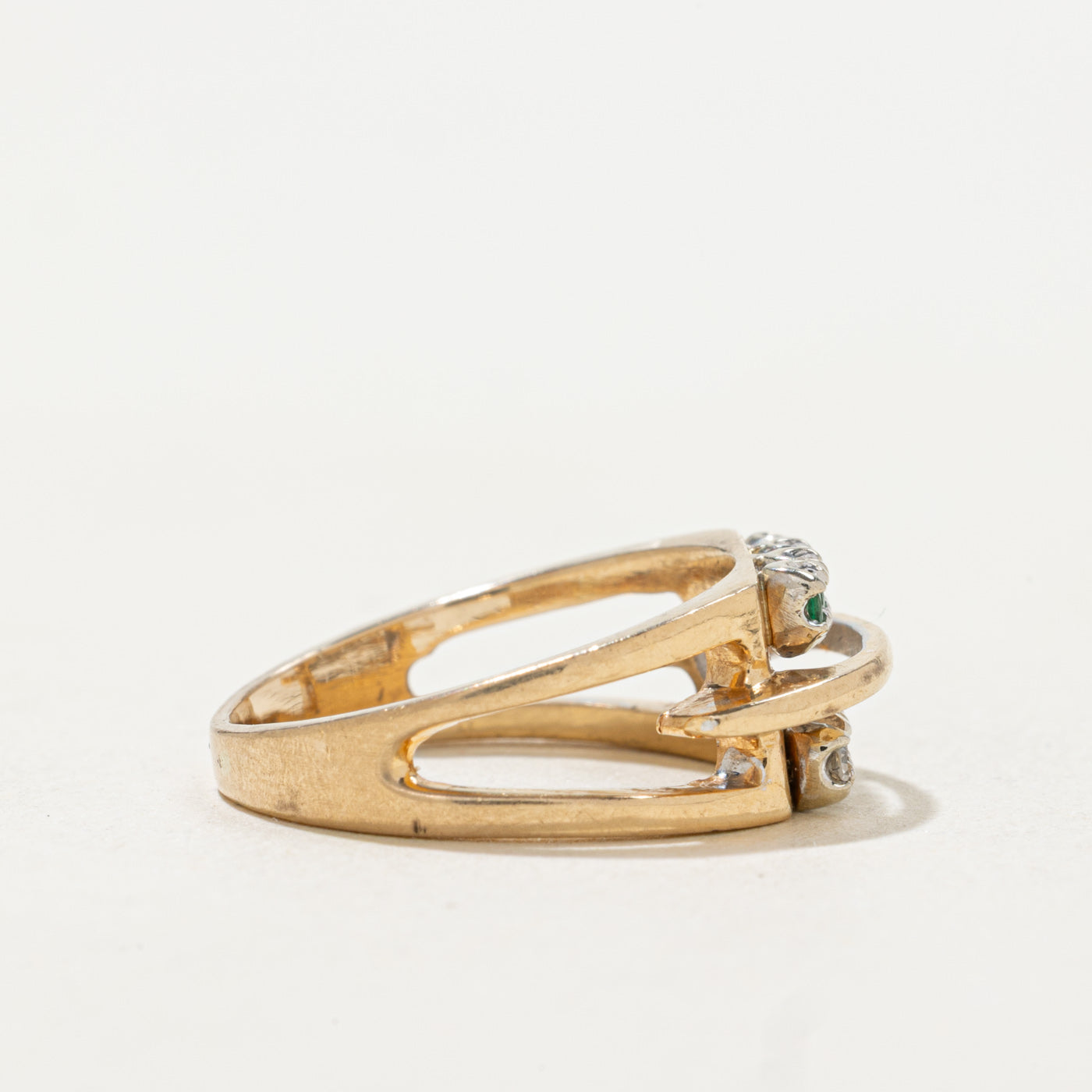 14k Emerald & Diamond Double Row Ring | SZ 4.5