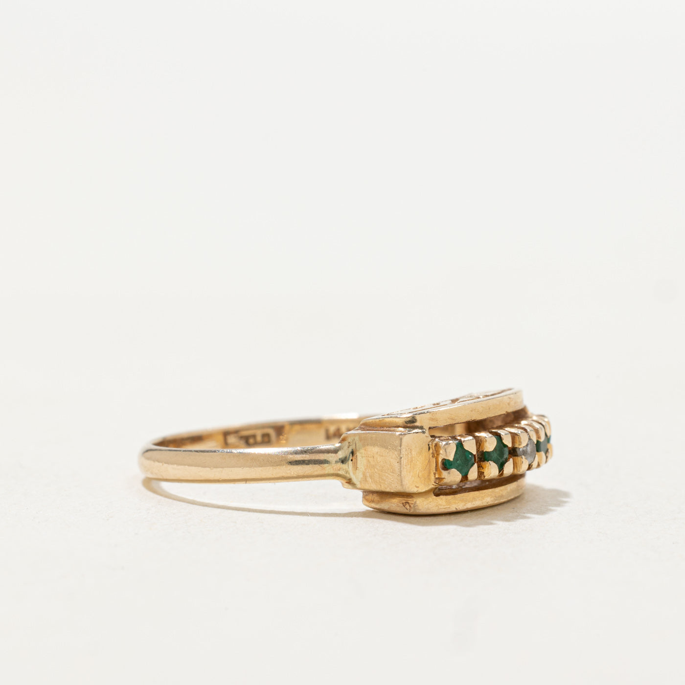 14k Five Stone Emerald & Diamond Bar Ring | SZ 6.5