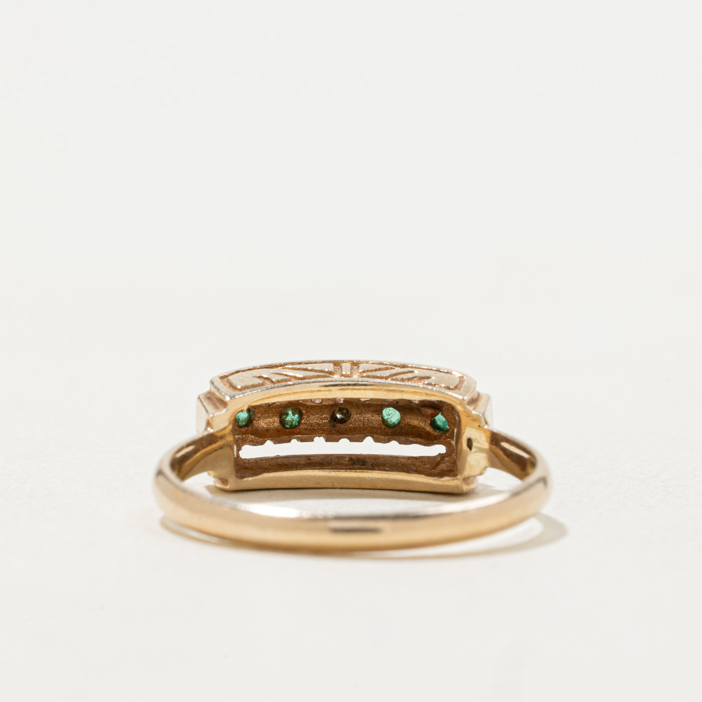14k Five Stone Emerald & Diamond Bar Ring | SZ 6.5