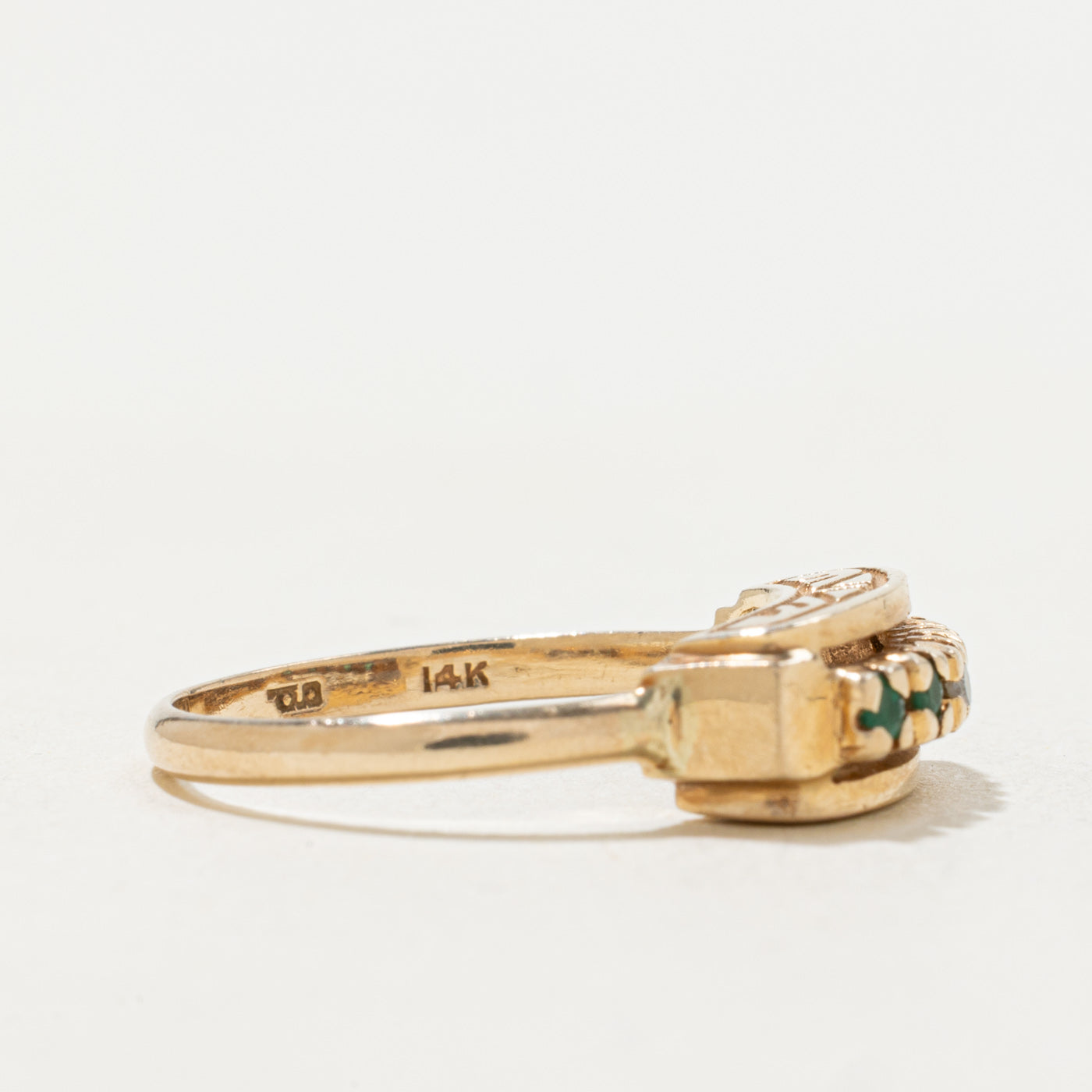 14k Five Stone Emerald & Diamond Bar Ring | SZ 6.5