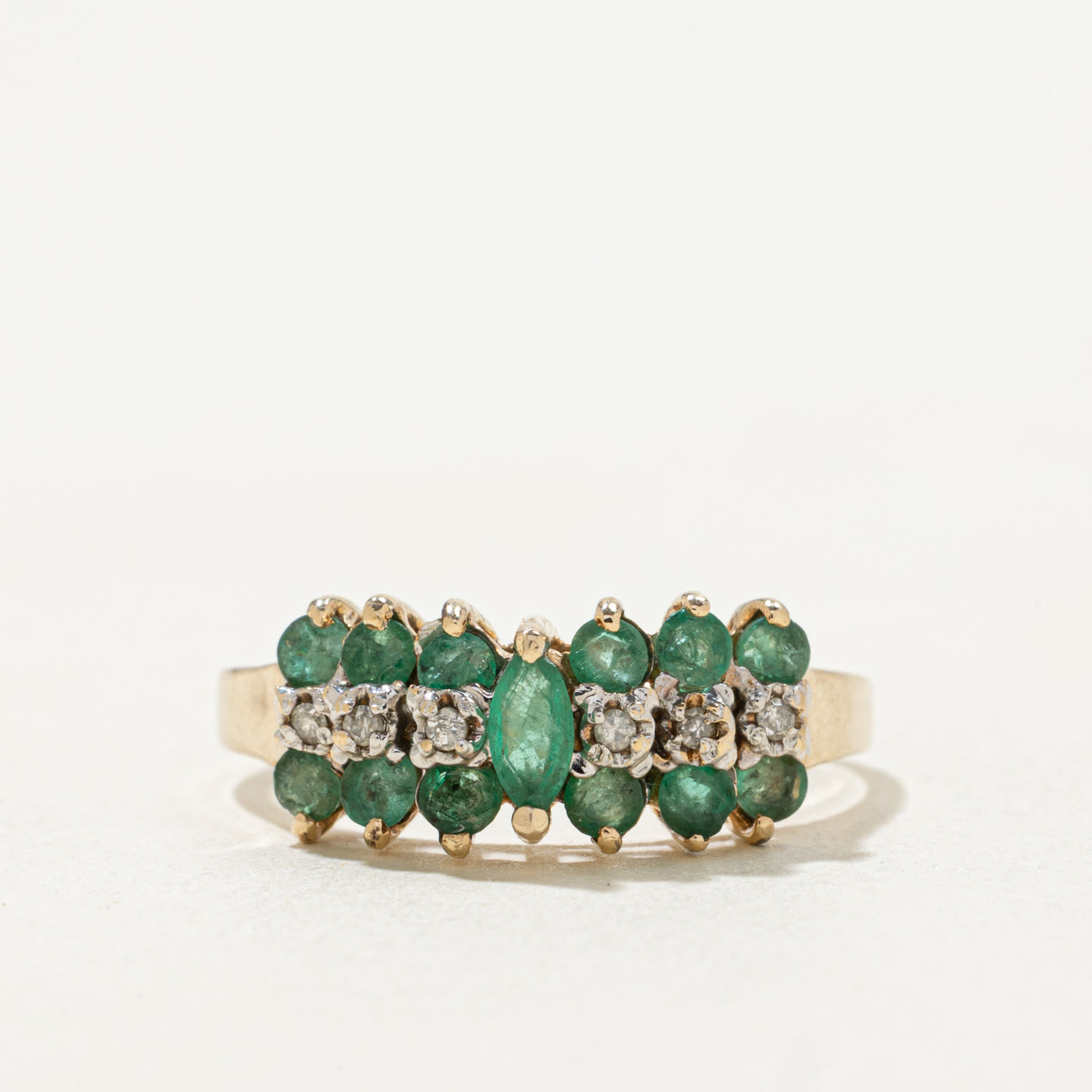 14k Marquise Cut Emerald & Diamond Accented Ring | SZ 8.25