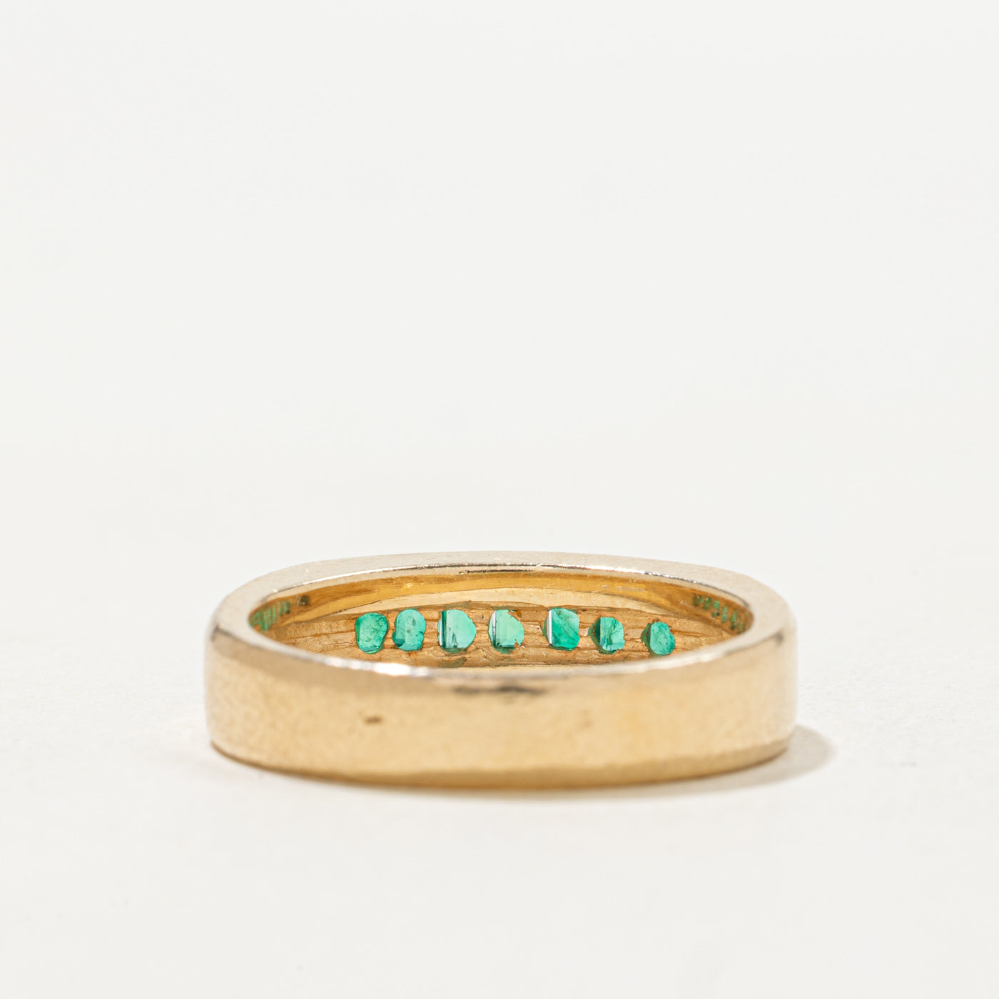 14k Channel Set Square Cut Emerald Band | SZ 7.0