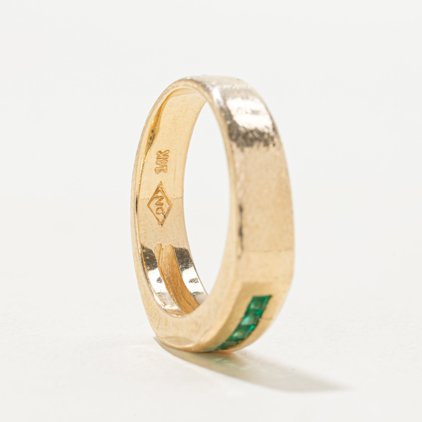 14k Channel Set Square Cut Emerald Band | SZ 7.0