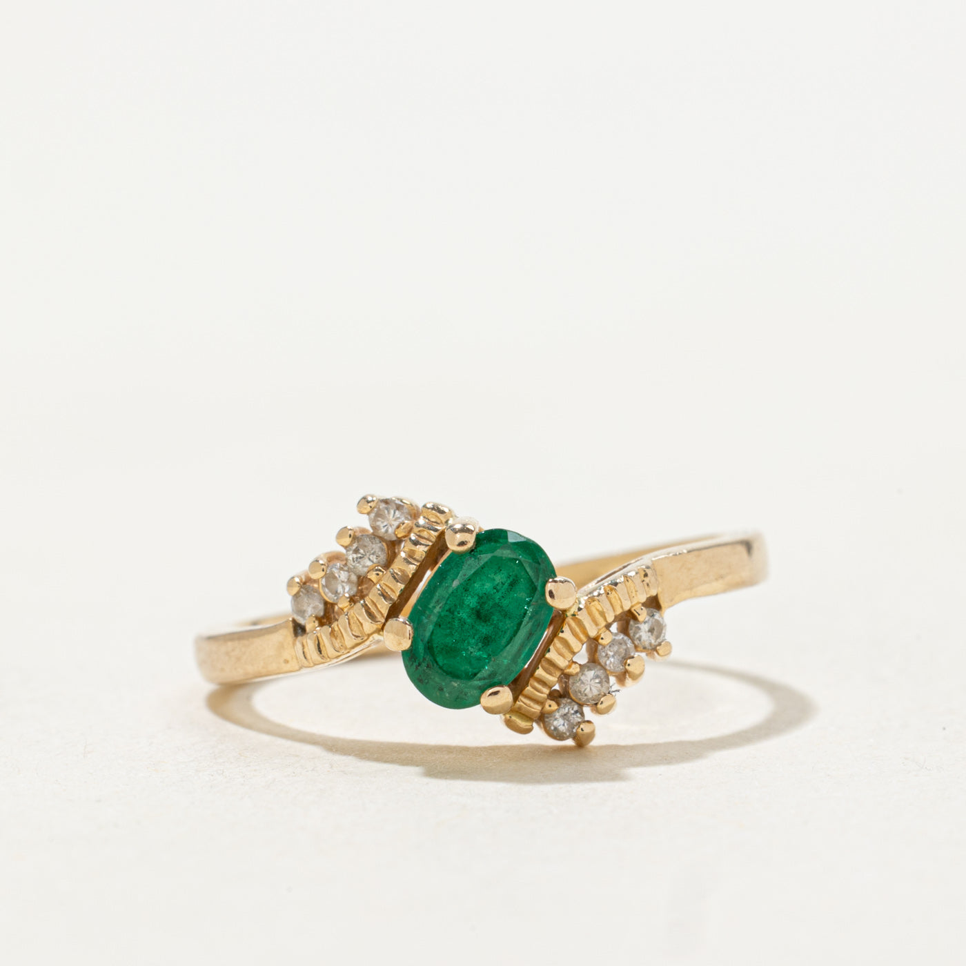 14k Emerald & Diamond Bypass Ring | SZ 5.75