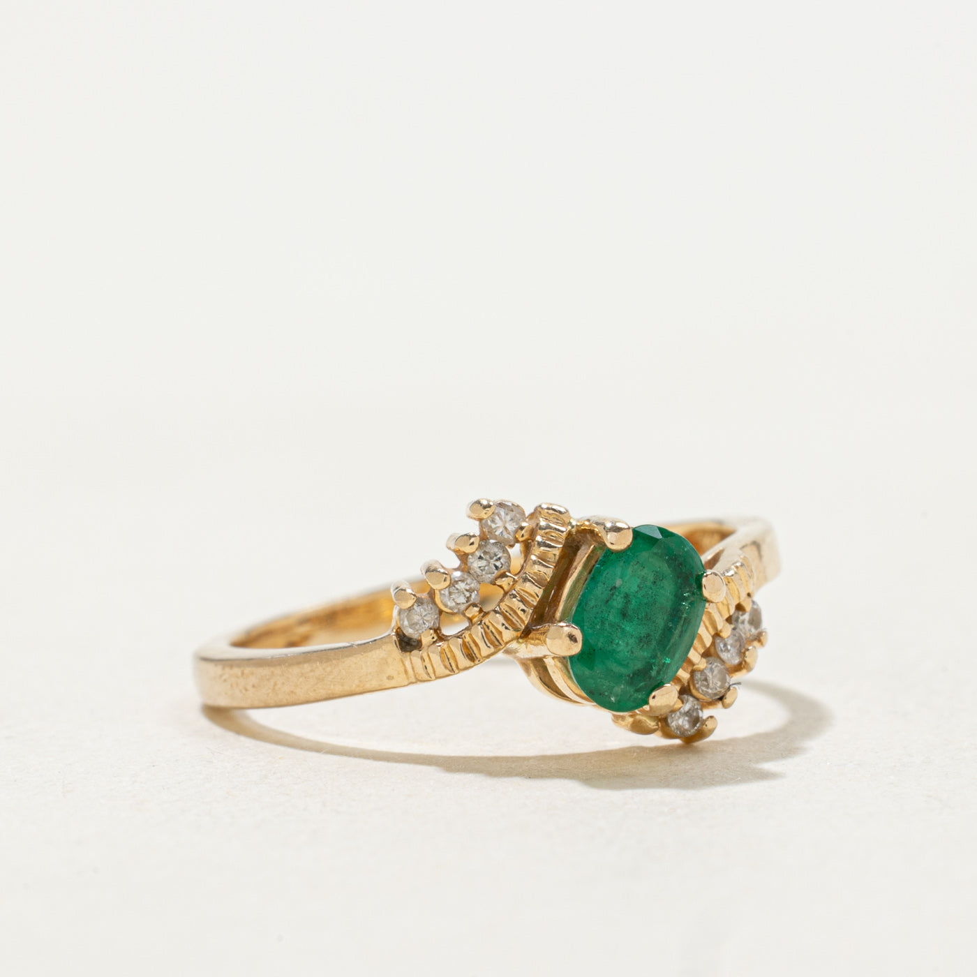 14k Emerald & Diamond Bypass Ring | SZ 5.75