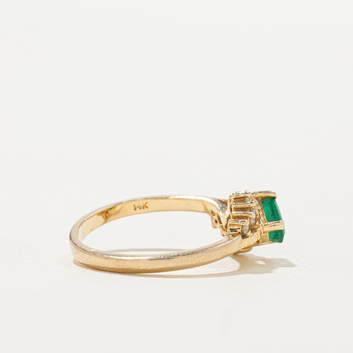 14k Emerald & Diamond Bypass Ring | SZ 5.75