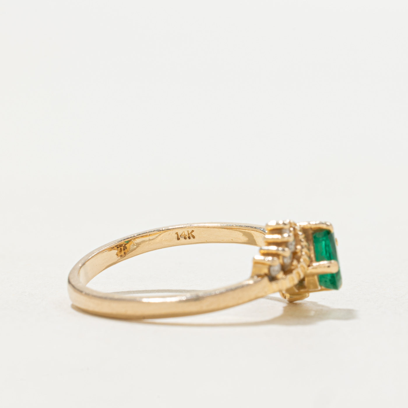 14k Emerald & Diamond Bypass Ring | SZ 5.75