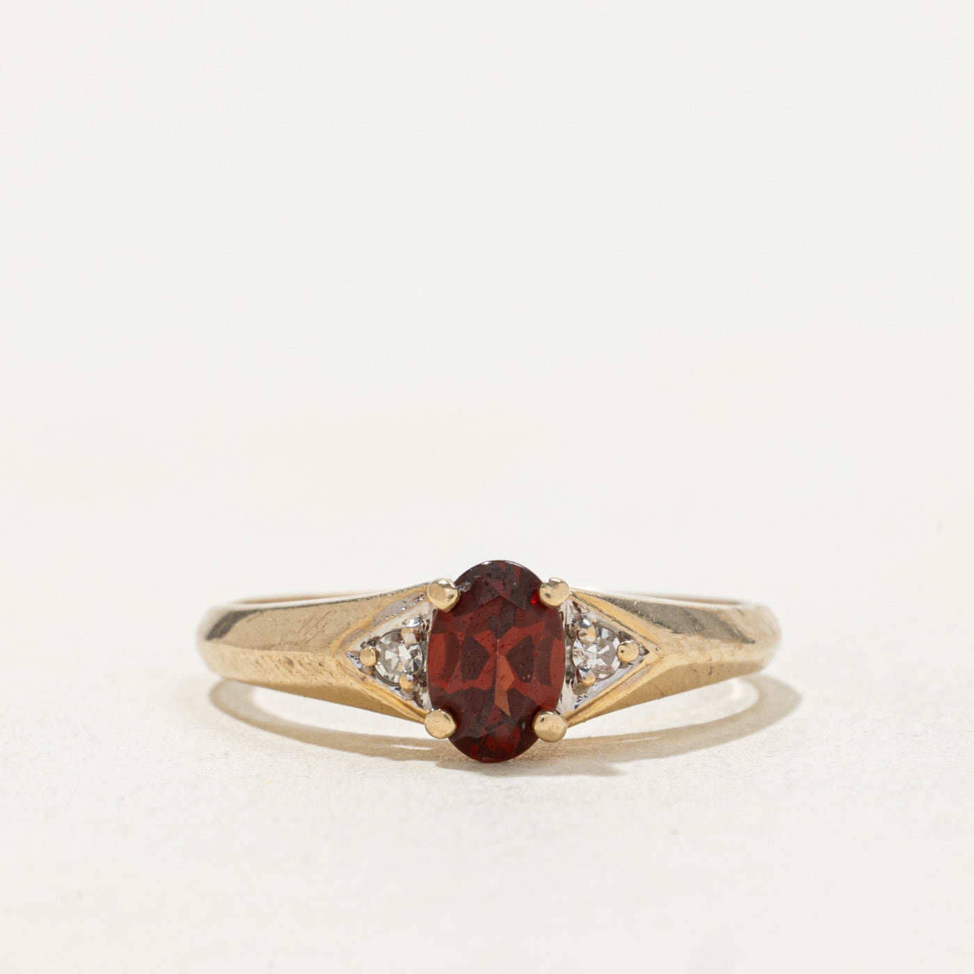 14k Oval Cut Garnet & Diamond Accented Ring | SZ 6.0