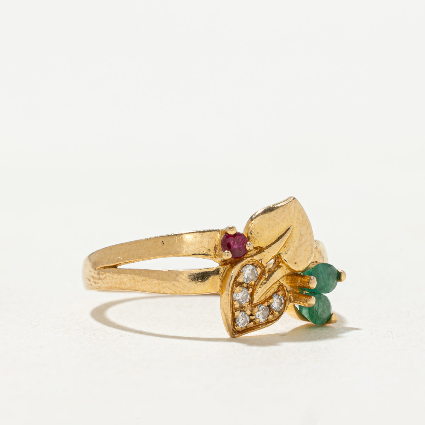 French Multi Gemstone Floral Leaf Ring | SZ 6.0