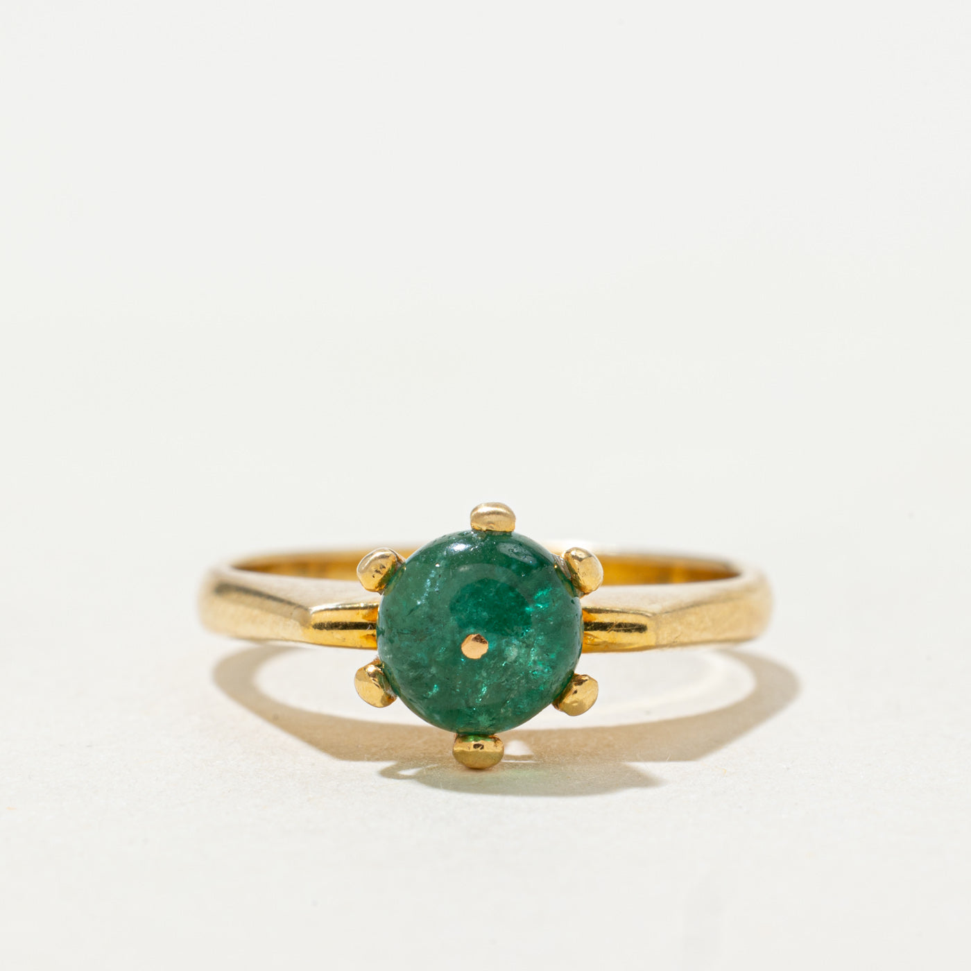 18k Six Prong Cabochon Emerald Ring | SZ 6.25