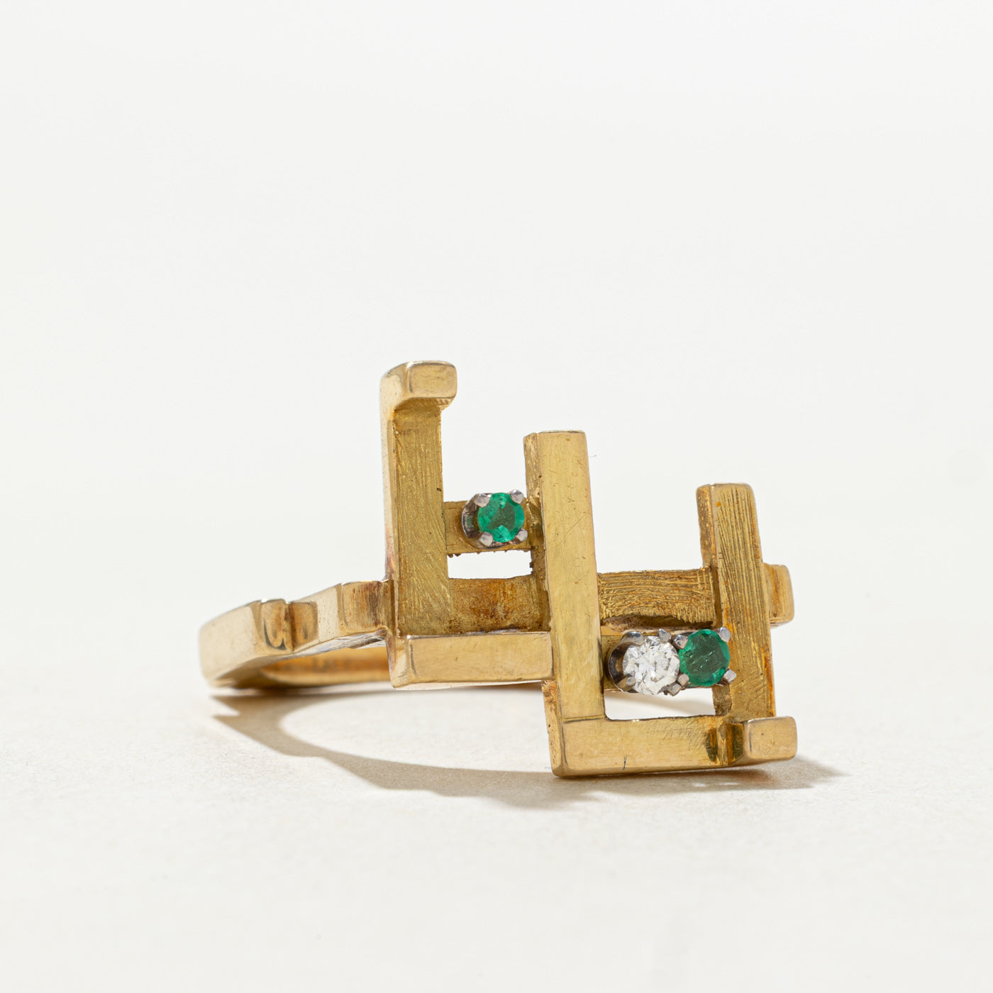 18k Emerald & Diamond Abstract Ring | SZ 7.5