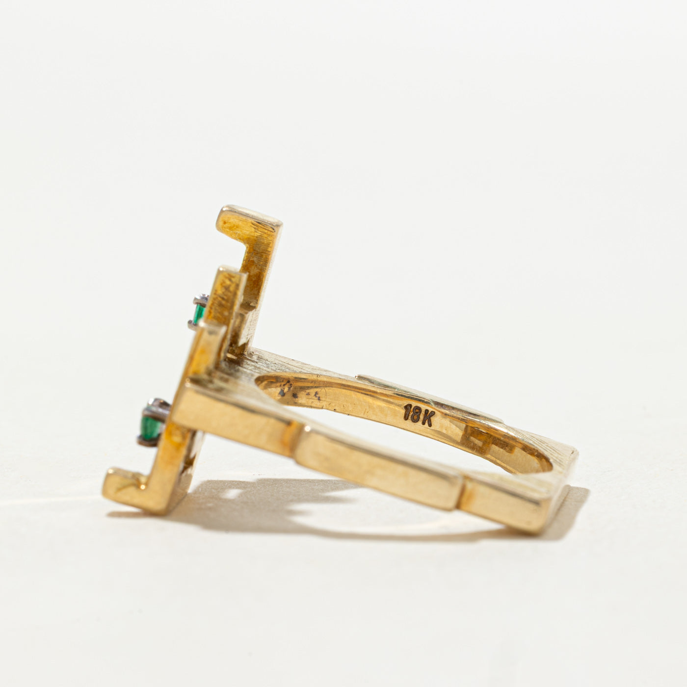 18k Emerald & Diamond Abstract Ring | SZ 7.5